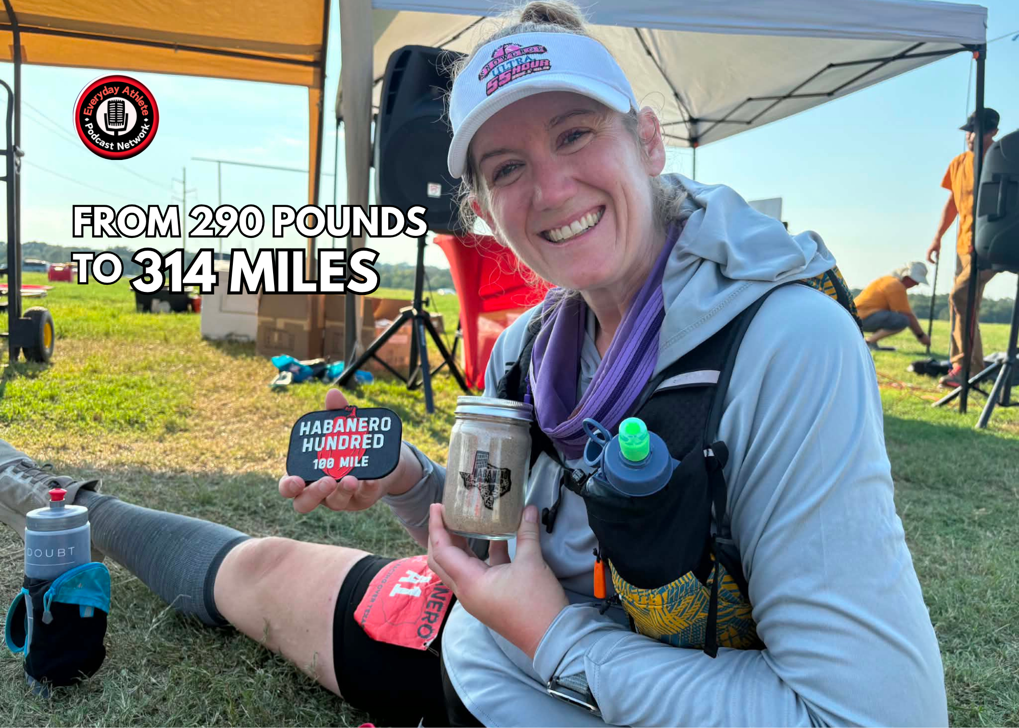 Ultrarunner Lisa Decker holding her Habanero Hundred 100-mile award